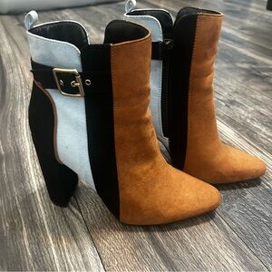Women's Ankle Boots Buckle Brown Black Light Blue Zipper Sides Suede Like Size 8